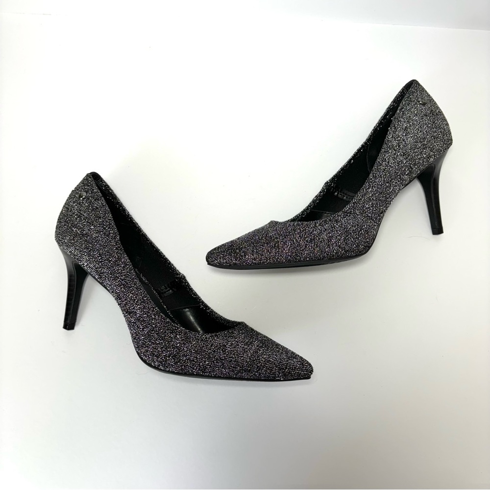 Simply Vera Vera Wang Stevie Black Silver Lurex Sparkle Pointed Toe Pumps 8